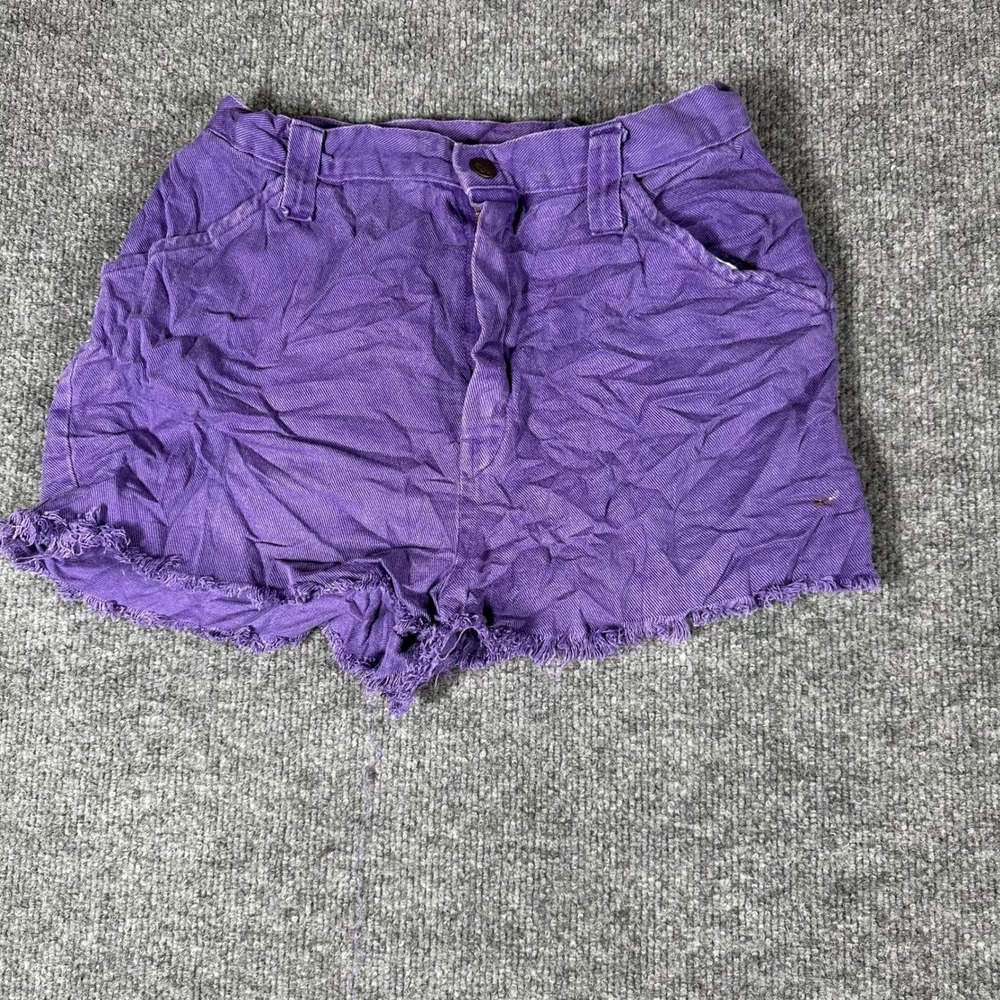 Sears JR Bazaar Shorts Womens Size 13 Purple High Waisted Denim Frayed Hem Stain